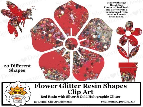 Download Red Resin Glitter Flower Shapes Clipart - Shapes Collection